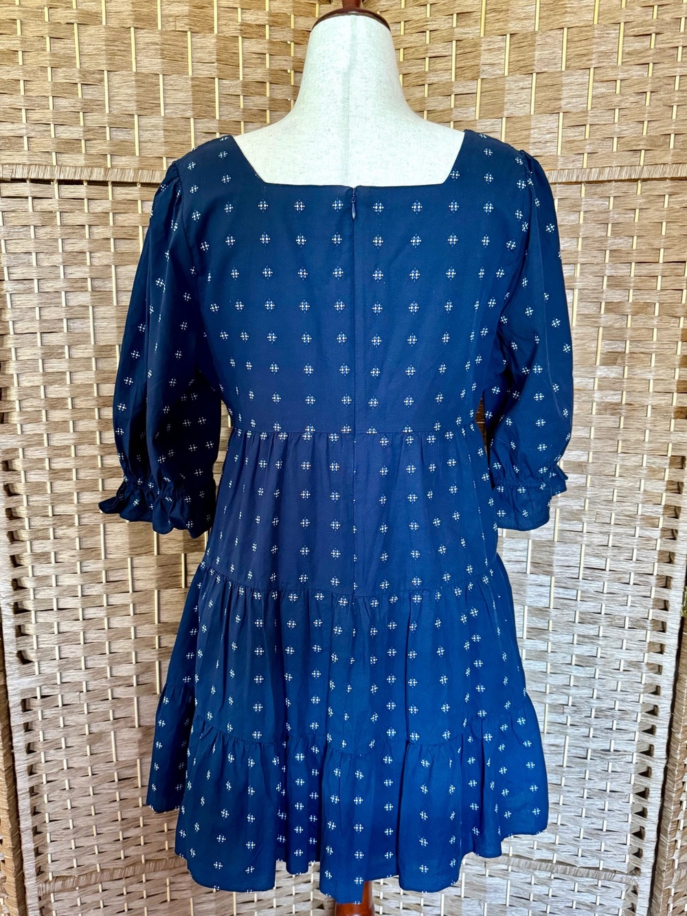 Madewell Navy Blue Polka Dot Tiered Square-Neck Dress - Picture 7 of 14